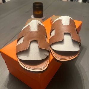Hermes Sandals size 38.5. Tan new